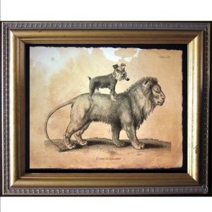 Mini Schnauzer on Lion Wall Art Print Tea Stained